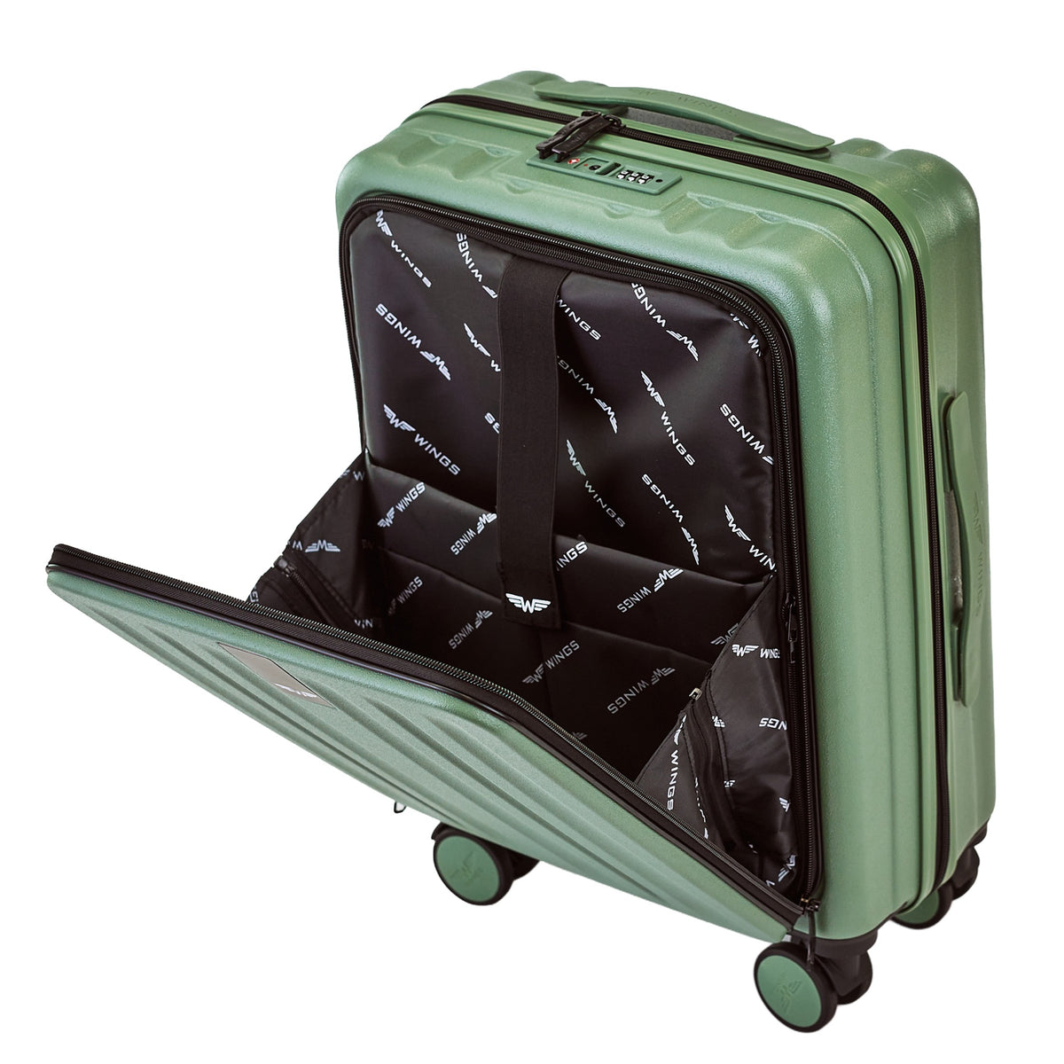 Walizka KABINOWA z przednią kieszenią WINGS GREBE 20" ARMY GREEN