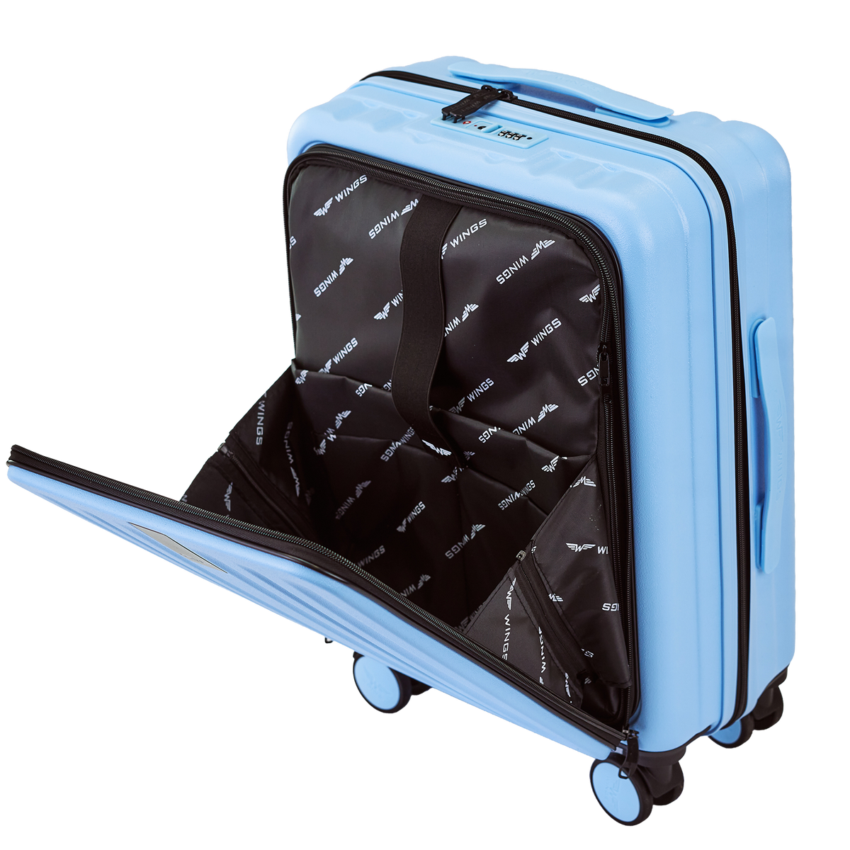 Walizka KABINOWA z przednią kieszenią WINGS GREBE 20" LIGHT BLUE
