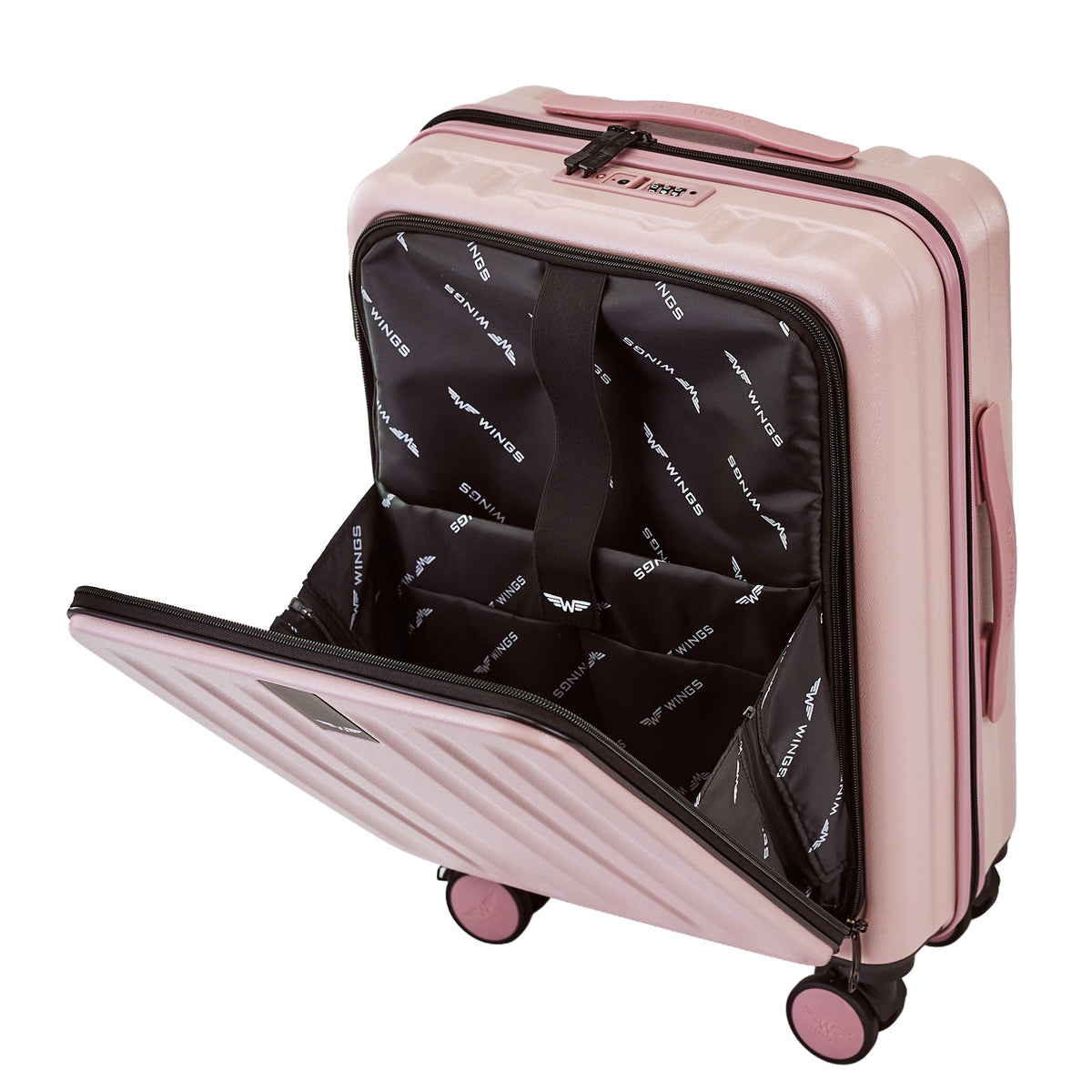Walizka KABINOWA z przednią kieszenią WINGS GREBE 20" ROSE GOLD