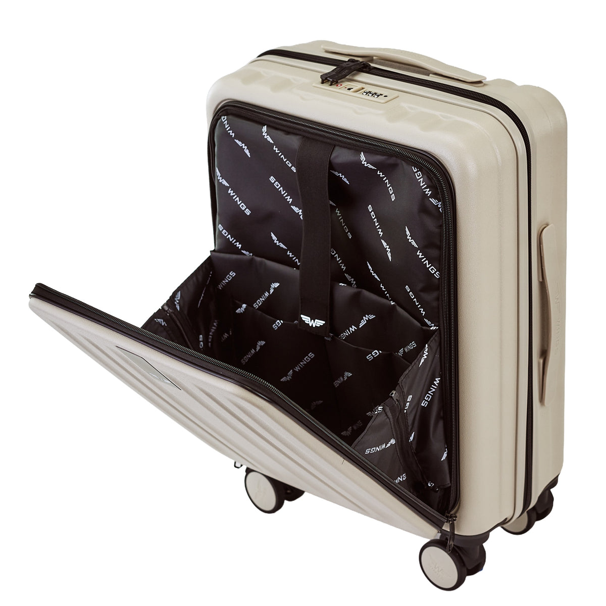 Walizka KABINOWA z przednią kieszenią WINGS GREBE 20" BEIGE