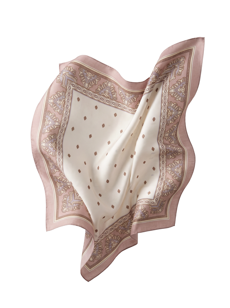 Apaszka damska WINGS beżowa 90x90 cm elegancki orientalny motyw