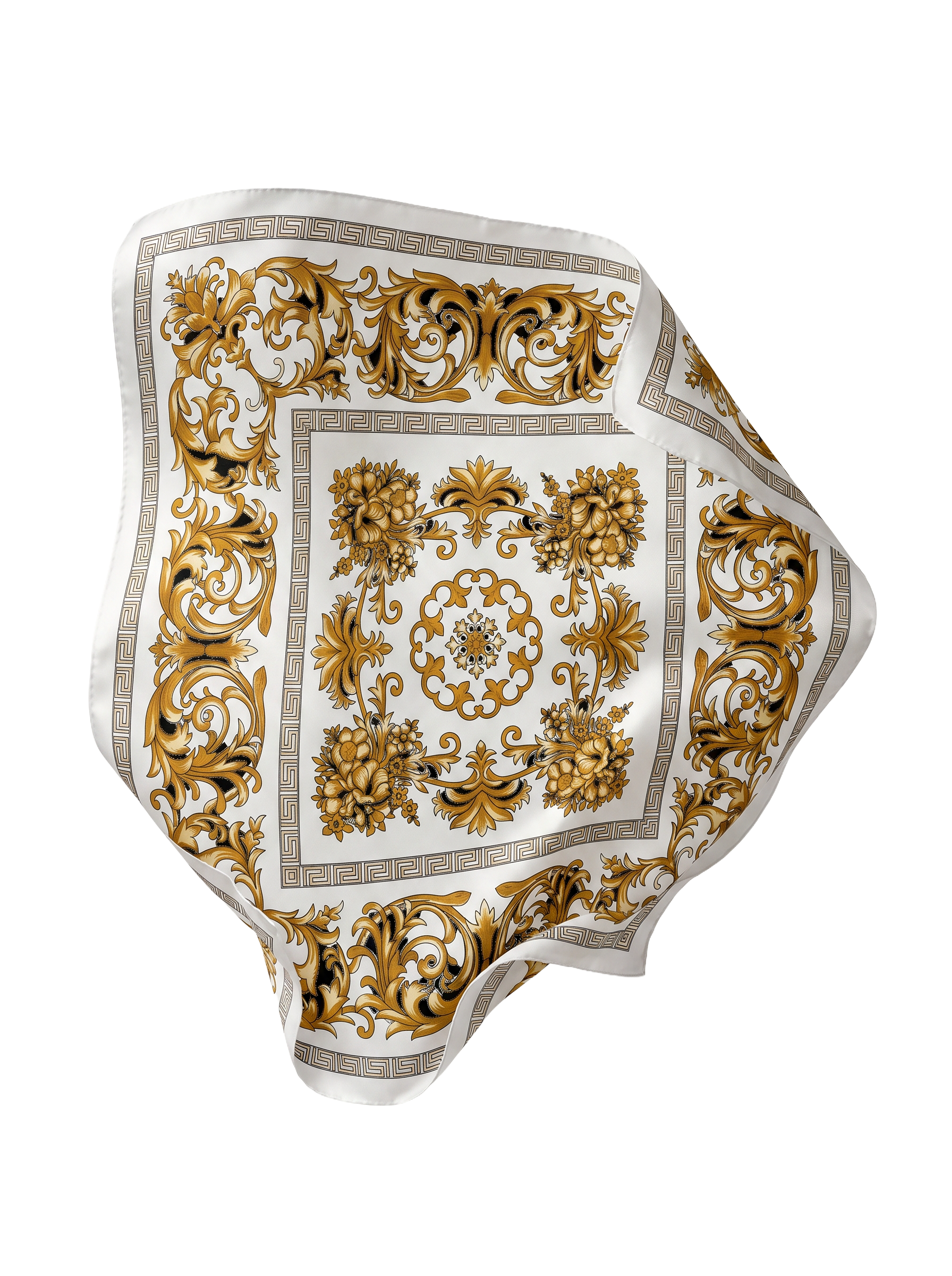 Apaszka damska WINGS 90x90 cm white gold baroque