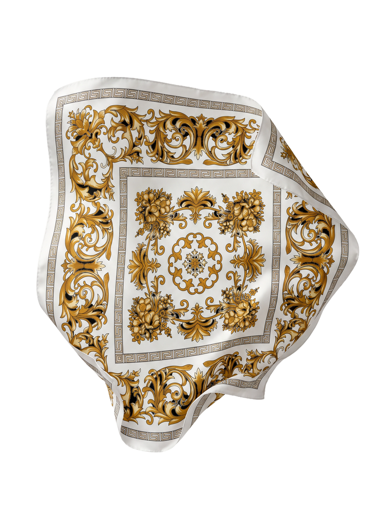 Apaszka damska WINGS 90x90 cm white gold baroque