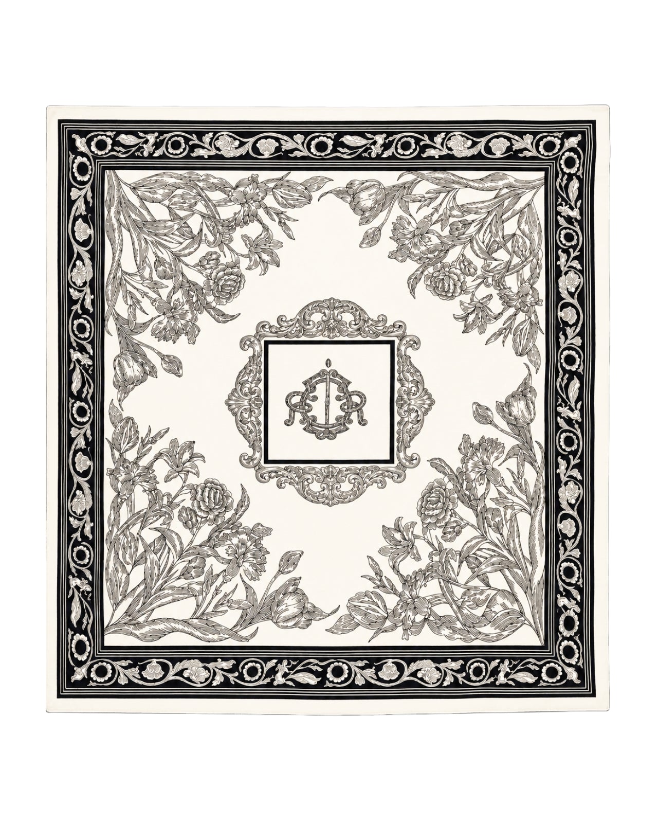 Apaszka damska WINGS 90x90 cm floral czarno kremowa