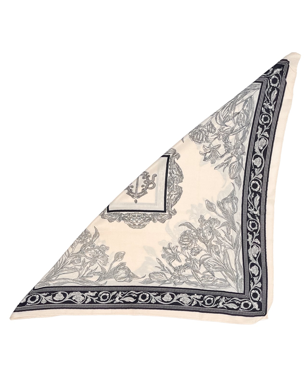 Apaszka damska WINGS 90x90 cm floral czarno kremowa