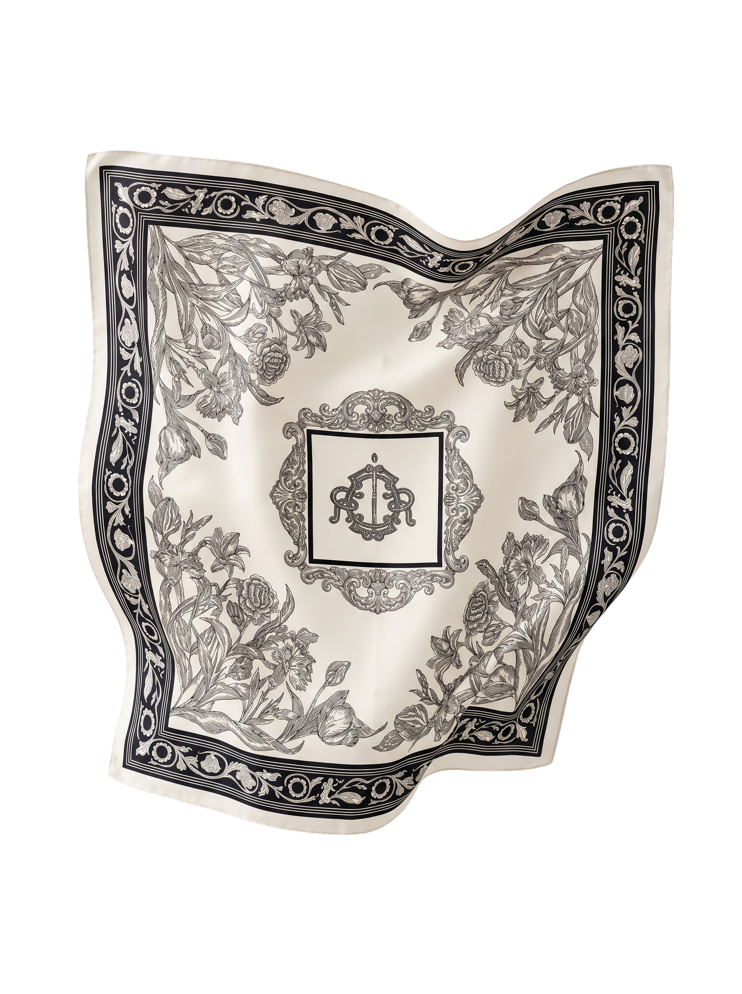 Apaszka damska WINGS 90x90 cm floral czarno kremowa