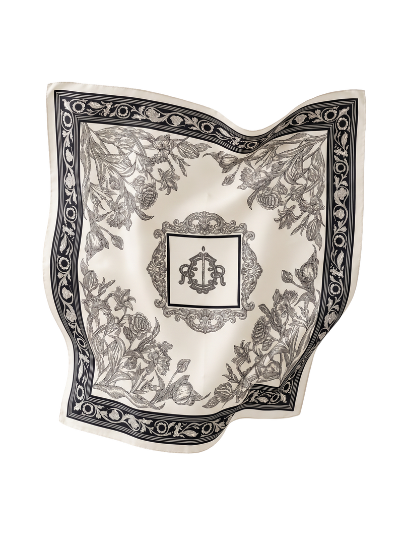 Apaszka damska WINGS 90x90 cm floral czarno kremowa
