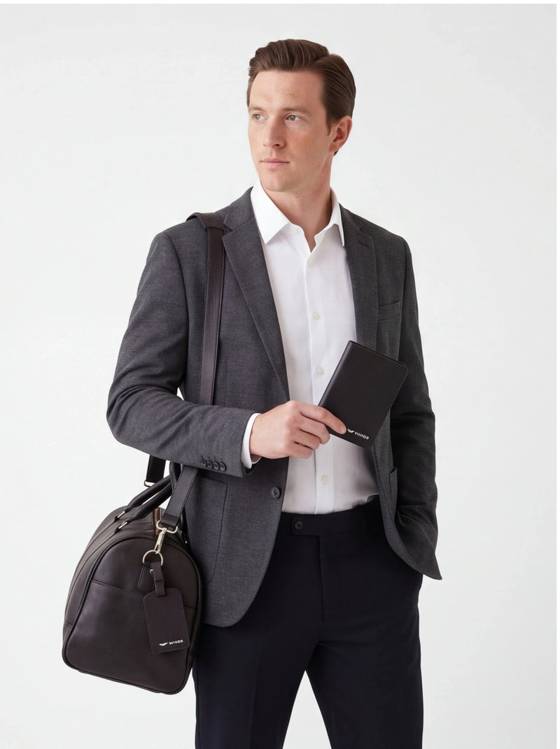 Etui na paszport i identyfikator do bagażu - elegancki zestaw podróżny z PU leather BLACK
