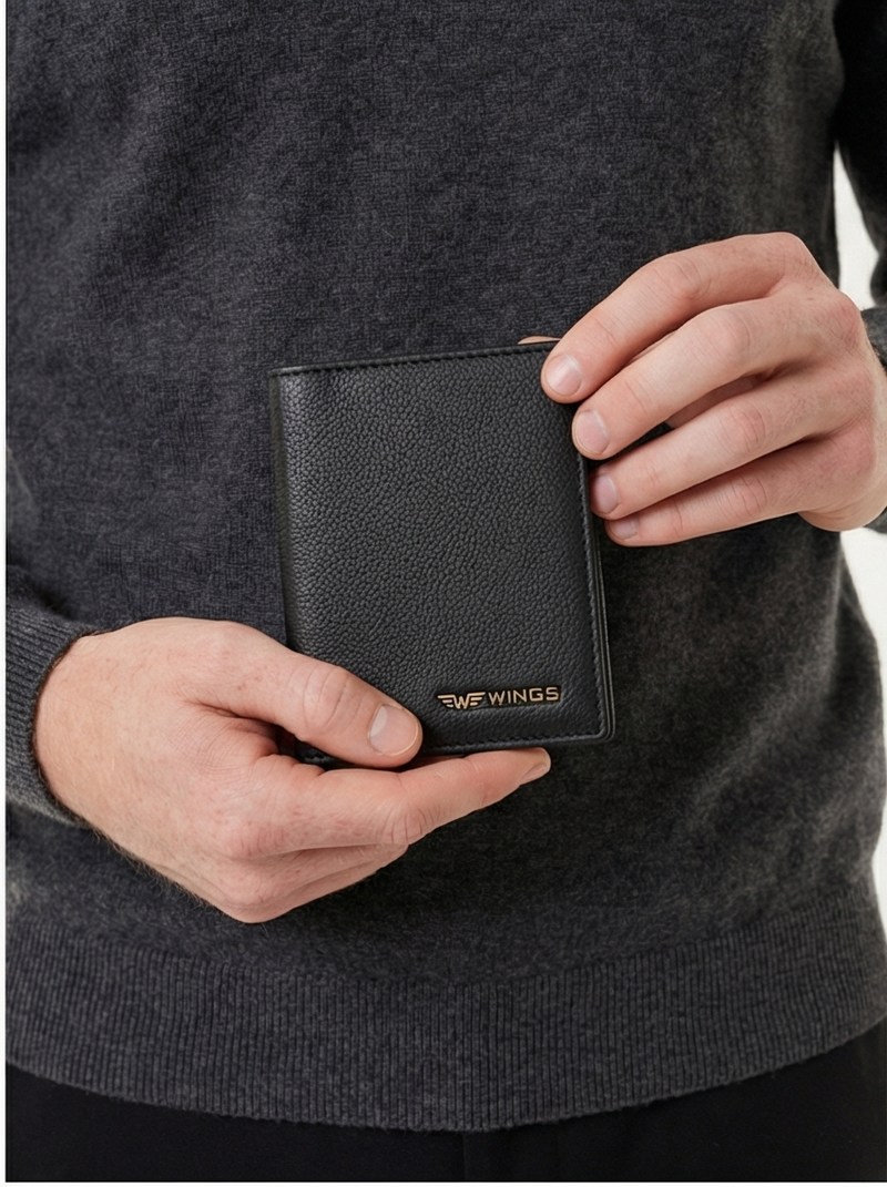 WINGS Cardholder ze skóry naturalnej Black