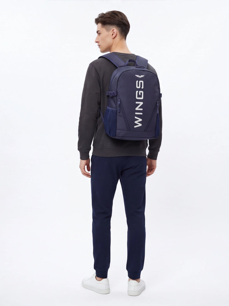 Plecak szkolny WINGS młodzieżowy 23L laptop 17 cali z kieszeniami bocznymi NAVY BLUE